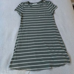 ~Olive Green and White striped dress